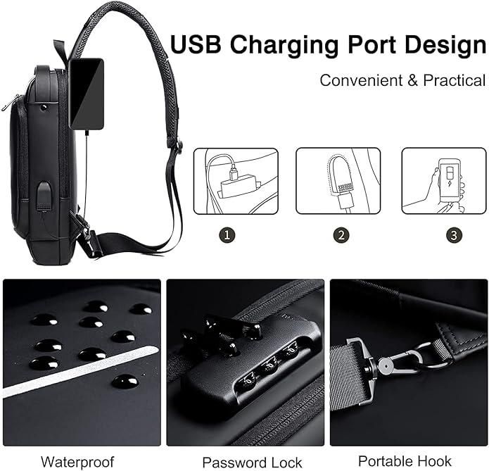 Waterproof Anti-Theft Sling Bag for Men & Women – USB Charging